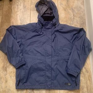 REI Elements Periwinkle Hooded Windbreaker/Raincoat With Zipper/Velcro Front. L